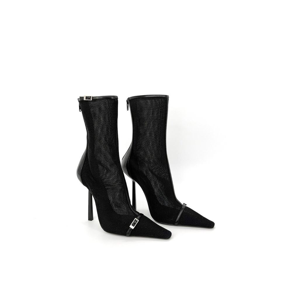 NIB Saint Laurent Oxalis Mesh Bootie EU 38 US 8 Pointed Ankle Boots Black $1,495